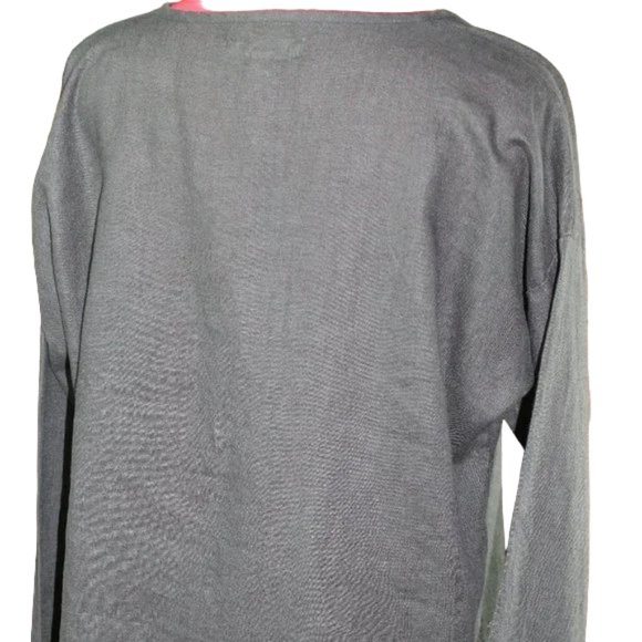 FLAX Black Long Sleeve, Lagenlook Styling Linen Full Cut Top, Size Medium - Picture 7 of 8
